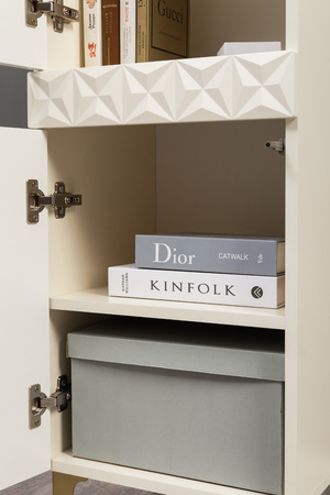 Гостиная Марион композиция 2 слоновая кость С341 PE, слоновая кость 6898 ПВХ, белый PE шагрень (собирается на любую сторону)