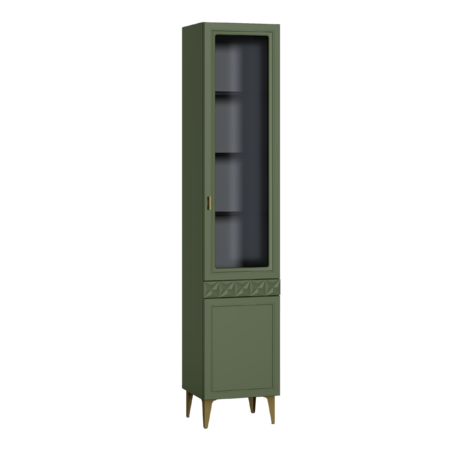Шкаф-витрина Марион 16.397.01 дымчатый зеленый K521, олива шагрень AG 1050 ПВХ (собирается на любую сторону)