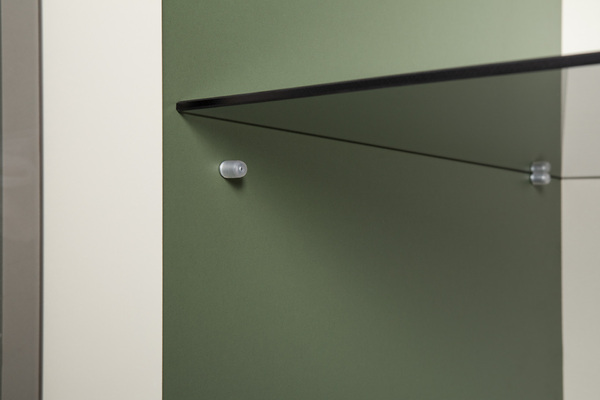 Гостиная Марион композиция 1 дымчатый зеленый K521, олива шагрень AG 1050 ПВХ, белый PE шагрень (собирается на любую сторону)