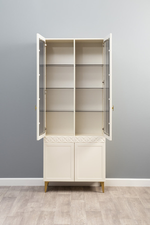 Гостиная Марион композиция 1 слоновая кость С341 PE, слоновая кость 6898 ПВХ, белый PE шагрень (собирается на любую сторону)