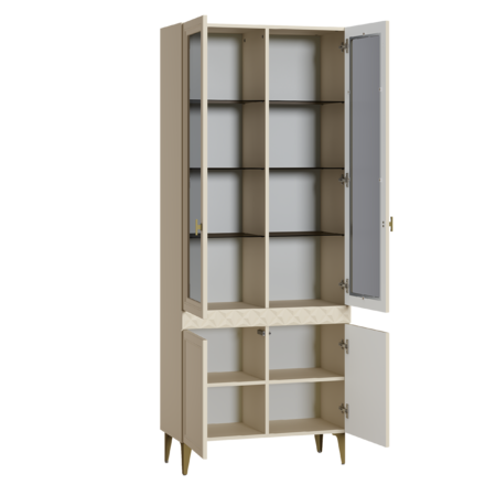 Гостиная Марион композиция 1 слоновая кость С341 PE, слоновая кость 6898 ПВХ, белый PE шагрень (собирается на любую сторону)