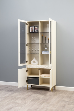 Гостиная Марион композиция 1 слоновая кость С341 PE, слоновая кость 6898 ПВХ, белый PE шагрень (собирается на любую сторону)