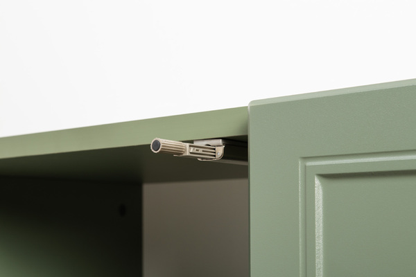 Гостиная Марион композиция 1 дымчатый зеленый K521, олива шагрень AG 1050 ПВХ, белый PE шагрень (собирается на любую сторону)