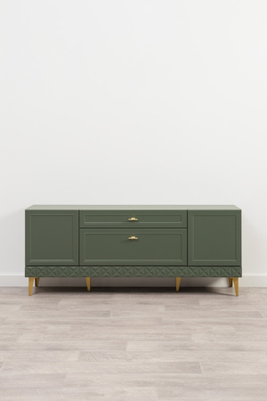 Гостиная Марион композиция 1 дымчатый зеленый K521, олива шагрень AG 1050 ПВХ, белый PE шагрень (собирается на любую сторону)