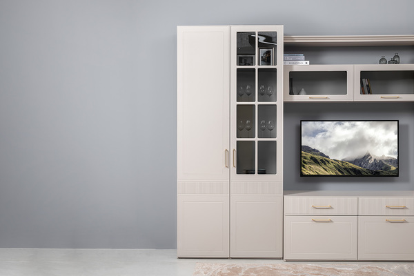 Шкаф-пенал Ричфорд 16.327.01 кашемир 5981 BS, моно керамика D166-2 ПВХ (собирается на любую сторону)